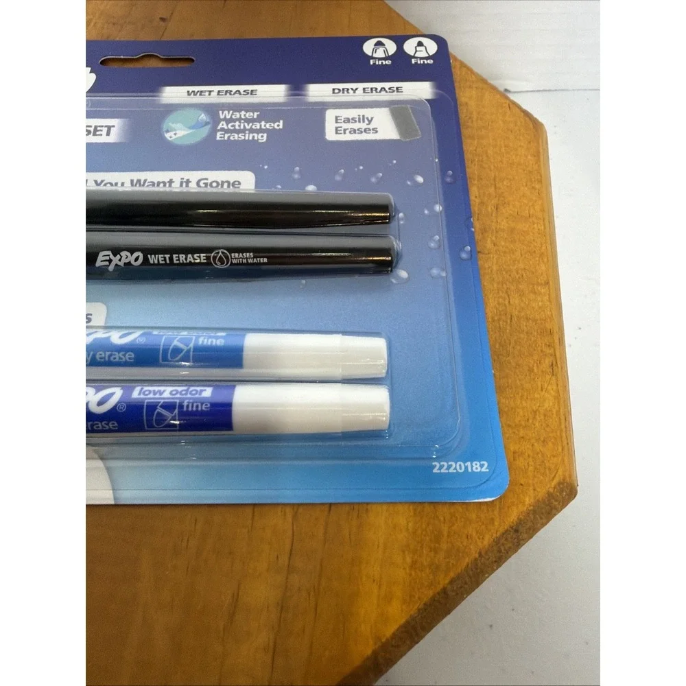 EXPO 4 Count Mixed Marker Set Blue Wet & Dry‎ Erase Fine Tip New